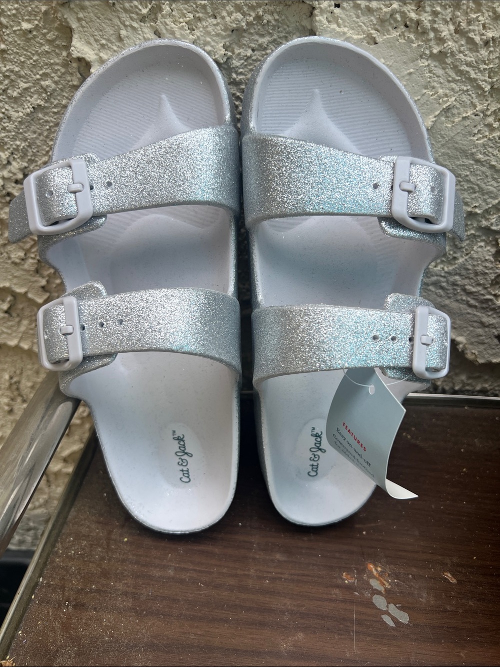 Cat & Jack Silver Glitter Double-Strap Kids Sandals